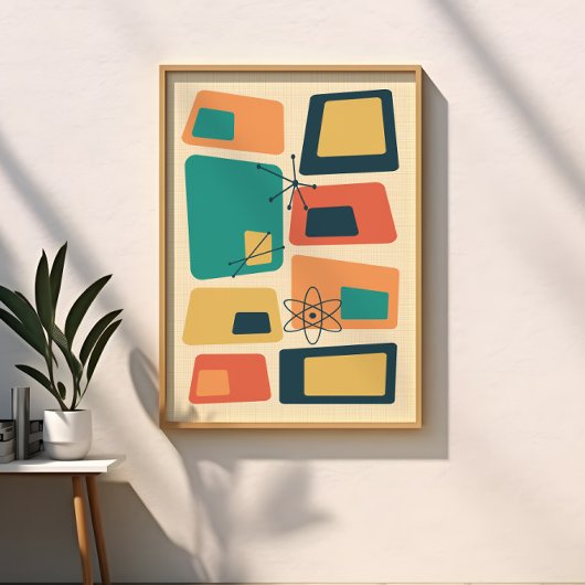 Retro Midden Eeuw Abstracte Atoom Tijdperk Kunst Poster
