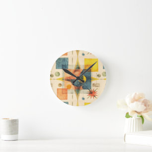 Retro Midden Eeuw Atomaire Geometrische Patroon Ronde Klok