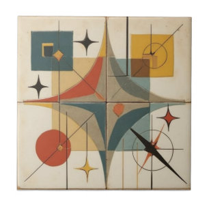 Retro Midden Eeuw Atomaire Geometrische Patroon Tegeltje