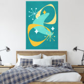 Retro Midden Eeuw Atoom Space Age 20 Teal, Oranje Canvas Afdruk (Insitu (Slaapkamer))