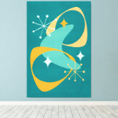 Retro Midden Eeuw Atoom Space Age 20 Teal, Oranje Canvas Afdruk (Insitu (Houten vloer))