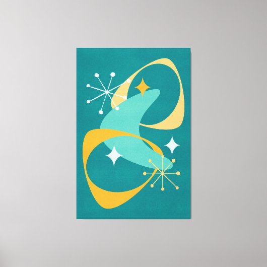 Retro Midden Eeuw Atoom Space Age 20 Teal, Oranje Canvas Afdruk (Voorkant)