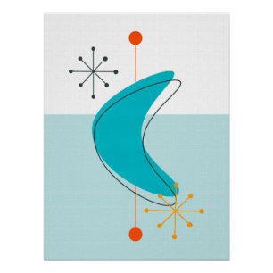 Retro Midden Eeuw Atoom Space Age 22 Blauw Perfect Poster