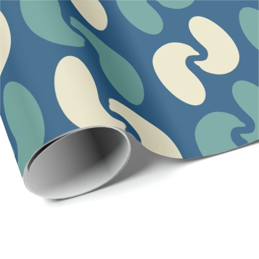 Retro Midden eeuw blauw patroon Cadeaupapier (Rol Hoek)