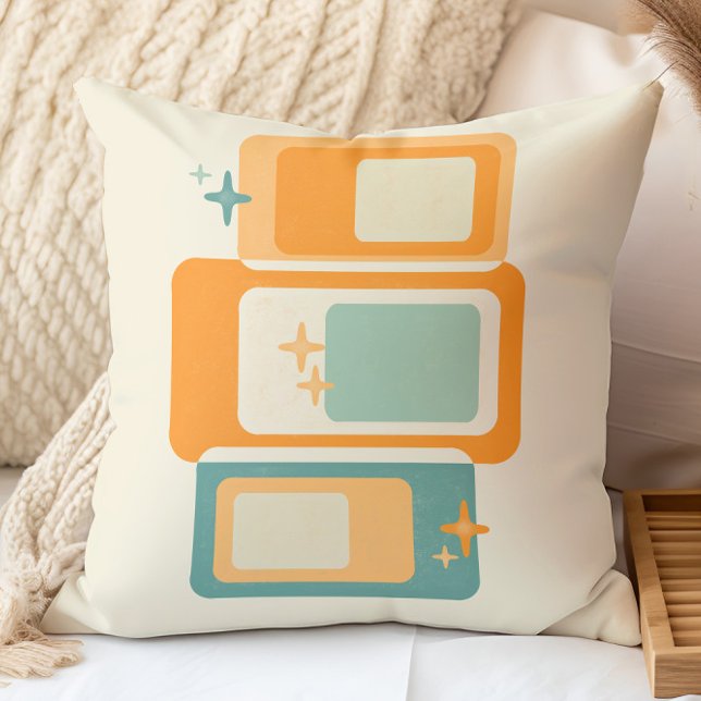 Retro Midden Eeuw Geometrisch Abstract Teal Oranje Kussen (Creator heeft geüpload)