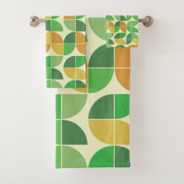 Retro Midden Eeuw Geometrisch Bloemmotief Groen Bad Handdoek