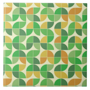 Retro Midden Eeuw Geometrisch Groen Oranje Tegeltje