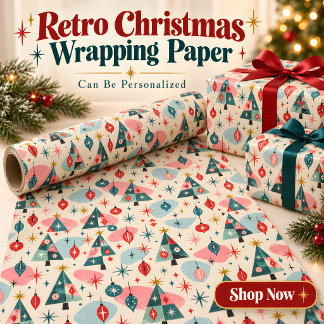 Retro Midden Eeuw Kerstbomen Inpakpapier