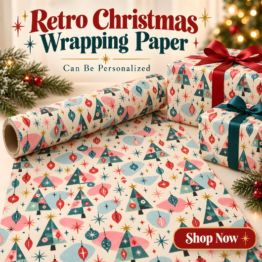 Retro Midden Eeuw Kerstbomen Inpakpapier