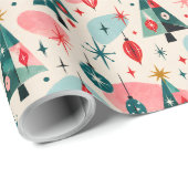 Retro Midden Eeuw Kerstbomen Inpakpapier (Rol Hoek)