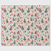 Retro Midden Eeuw Kerstbomen Inpakpapier (Vlak)