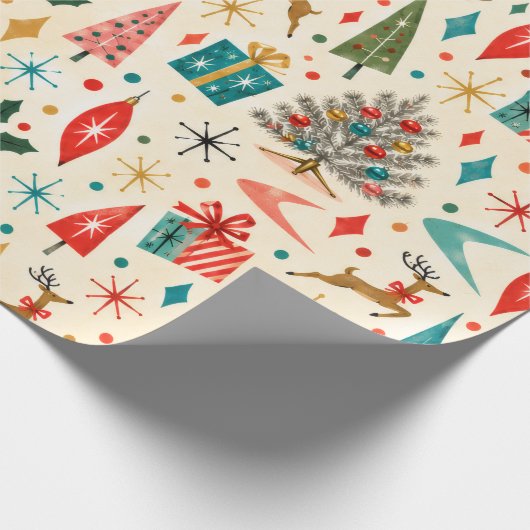 Retro Midden Eeuw Kerstmis Cadeaupapier (Hoek)