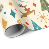 Retro Midden Eeuw Kerstmis Cadeaupapier (Rol Hoek)
