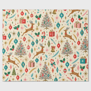 Retro Midden Eeuw Kerstmis Cadeaupapier