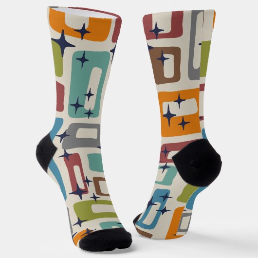 Retro Midden Eeuw Modern Abstract Patroon Sokken (Gebogen)
