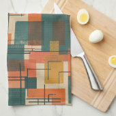 Retro Midden Eeuw Modern Abstract Patroon Theedoek (Quarter Fold)