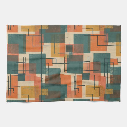 Retro Midden Eeuw Modern Abstract Patroon Theedoek (Horizontaal)