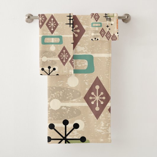 Retro Midden Eeuw Modern Atomair Abstract Bad Handdoek (Insitu)