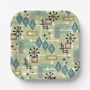 Retro Midden Eeuw Modern Atomair Abstract Papieren Bordje