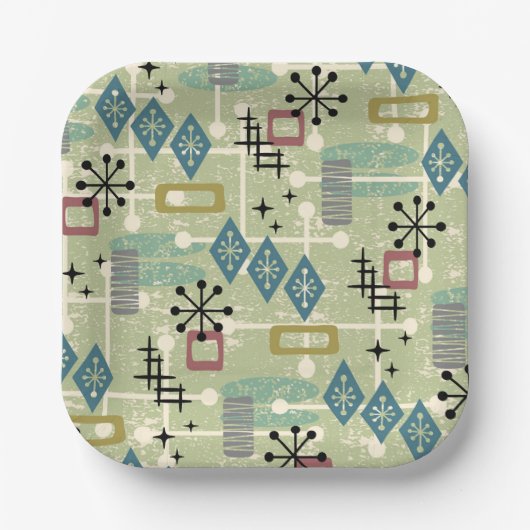 Retro Midden Eeuw Modern Atomair Abstract Papieren Bordje (Voorkant)