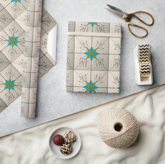 Retro Midden Eeuw Modern Atomair Geometrisch Patro Cadeaupapier (Crafts)