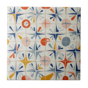 Retro Midden Eeuw Modern Atomair Geometrisch Patro Tegeltje