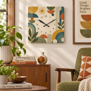 Retro Midden Eeuw Modern Geometrische Vierkante Kl Klok