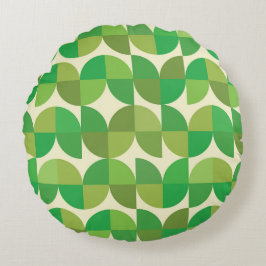 Retro Midden eeuw Modern Groen Geometrisch patroon Rond Kussen
