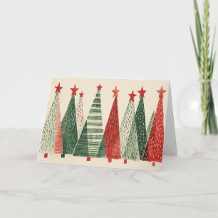 Retro Midden Eeuw Modern Kerstbomen Feestdagen Kaart