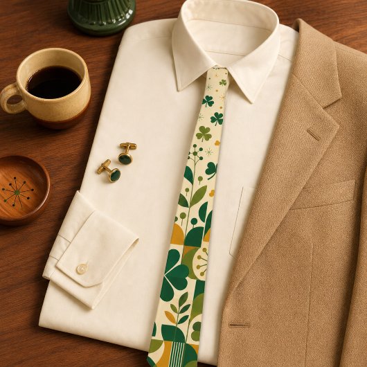 Retro Midden Eeuw Modern Klaver St. Patrick's Dag Stropdas