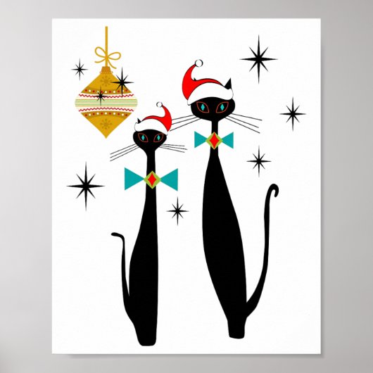Retro Midden Eeuw Modern Koele Kat Kerstmis Poster (Voorkant)