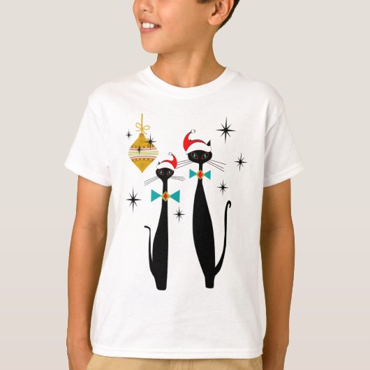 Retro Midden Eeuw Modern Koele Kat Kerstmis T-shirt (Voorkant)