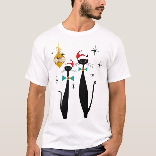 Retro Midden Eeuw Modern Koele Kat Kerstmis T-shirt (Voorkant)