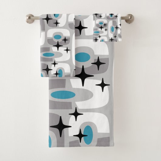 Retro Midden Eeuw Modern Kosmisch Abstract Patroon Bad Handdoek (Insitu)