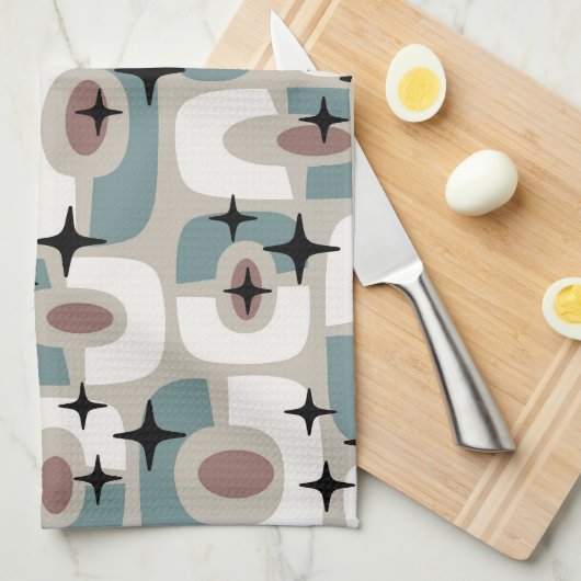 Retro Midden Eeuw Modern Kosmisch Abstract Patroon Theedoek (Quarter Fold)