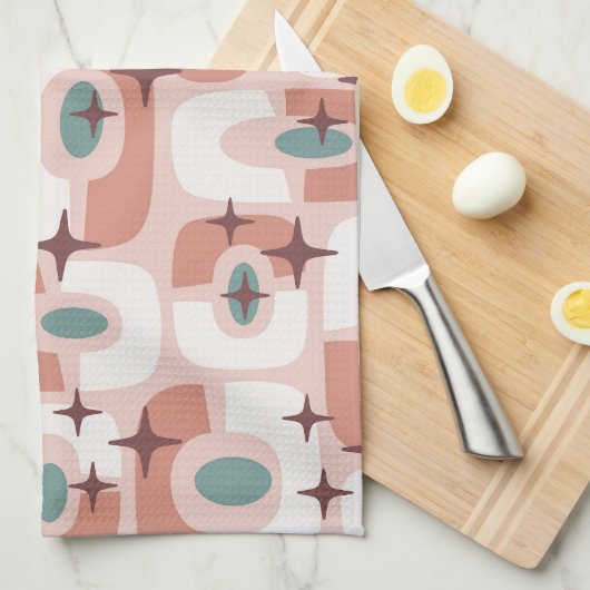 Retro Midden Eeuw Modern Kosmisch Abstract Patroon Theedoek (Quarter Fold)