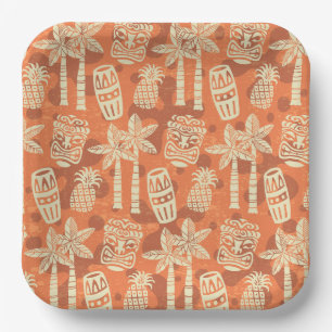 Retro Midden Eeuw Modern Tiki Patroon Papieren Bordje