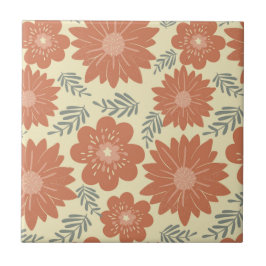 Retro  midden eeuw moderne bruine bloem tegeltje