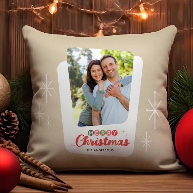 Retro Midden-eeuw Moderne Foto Kerstmis Kussen (Creator heeft geüpload)