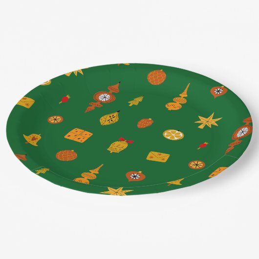 Retro Midden-Eeuw Moderne Kerst Iconen Papieren Bordje (Gekanteld)