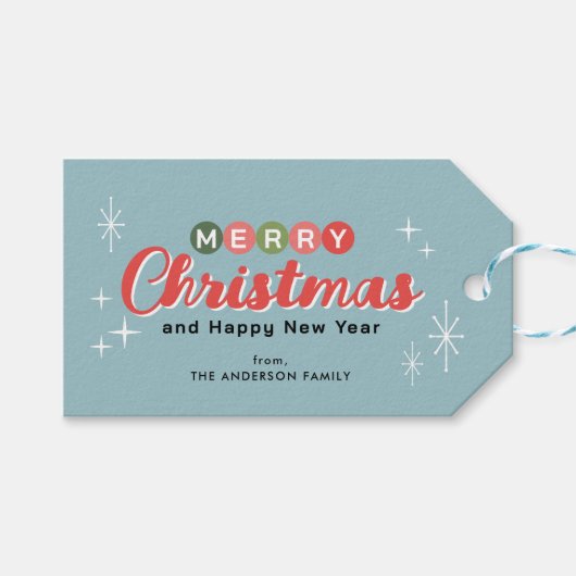 Retro Midden-eeuw Moderne Kerstmis Cadeaulabel (Voorkant (Horizontaal))