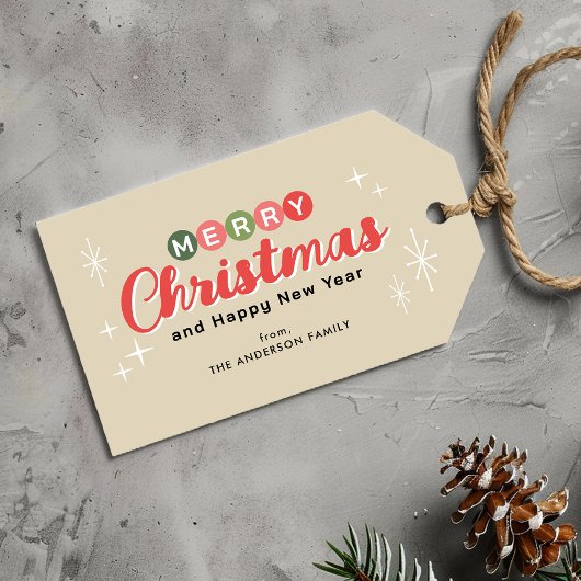 Retro Midden-eeuw Moderne Kerstmis Cadeaulabel
