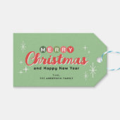 Retro Midden-eeuw Moderne Kerstmis Cadeaulabel (Voorkant (Horizontaal))