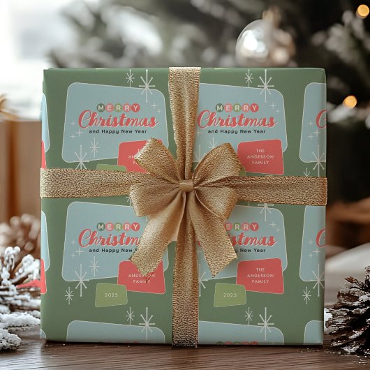 Retro Midden-eeuw Moderne Kerstmis Cadeaupapier