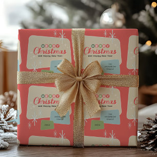 Retro Midden-eeuw Moderne Kerstmis Cadeaupapier
