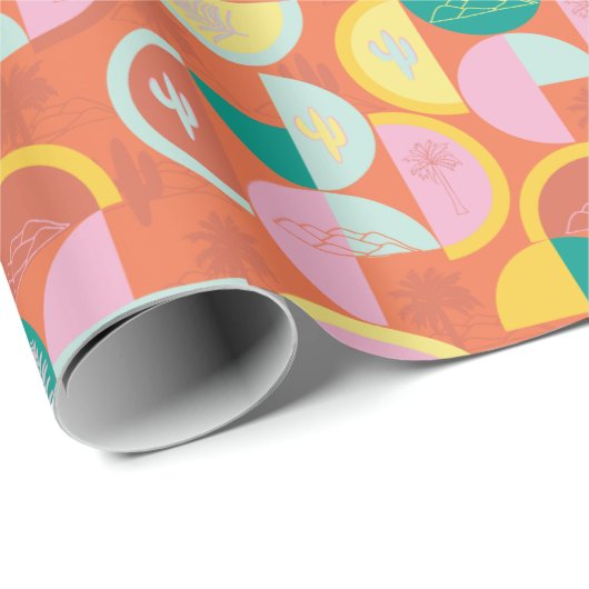 Retro Midden-Eeuw Moderne Zonnige Palm Springs Cadeaupapier (Rol Hoek)