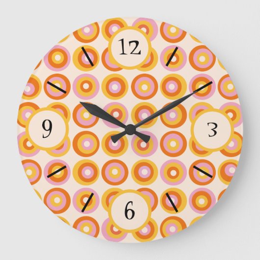 Retro Midden Eeuw Oranje Cirkels Patroon Grote Klok (Voorkant)
