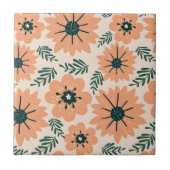 Retro  midden eeuw perzik bloempatroon tegeltje (Voorkant)