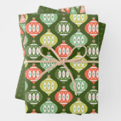 Retro Midden Eeuw Rood & Olijfgroen Kerstmis Inpakpapier Vel (In situ)