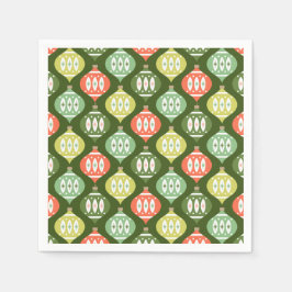 Retro Midden Eeuw Rood & Olijfgroen Kerstmis Servet